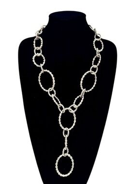 CHICO'S Silver Link Circle Lariat Statement 
Necklace Large NWT